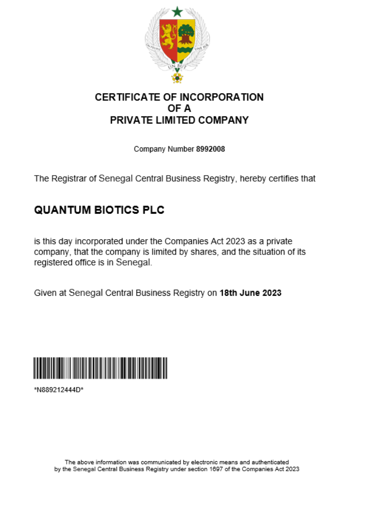 Senegal business registration certificate Word and PDF template